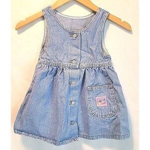 Vintage 90s Lee Girls Denim Button Up Dress With Pocket Sz 3T